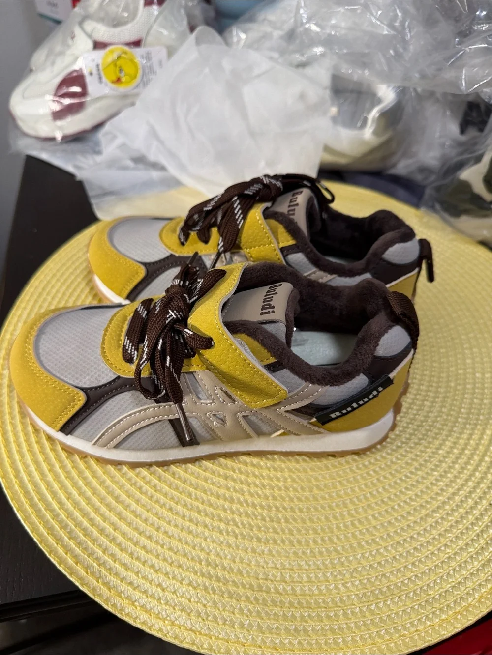 No Boundaries Yellow and Brown Kids Athletic Sneakers